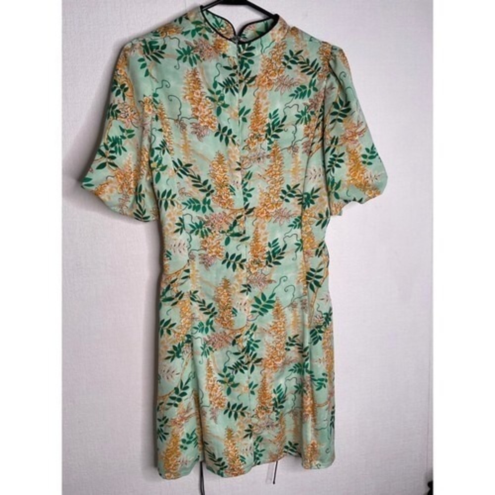 NWT Vogue Fashion Green Floral Side Lace Up Midi Dress Women Asian3XL/USL China - Picture 6 of 9